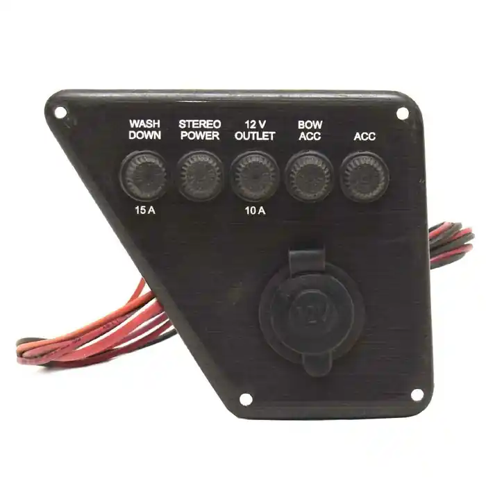 Lund Boat Fuse Panel 2118576 | Gray Brushed Plastic Fuse/12V Outlet Save Now