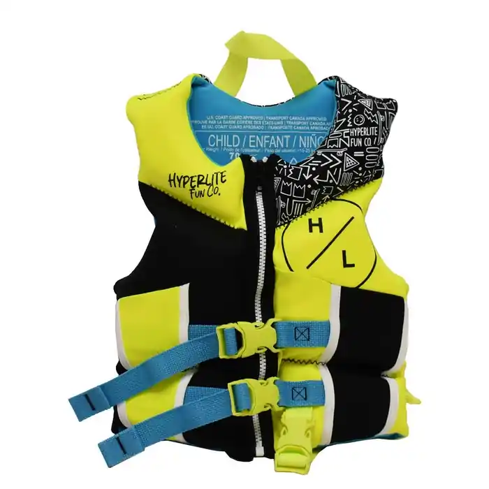 Reduced Price Hyperlite Boat Boys Life Vest 1623350 | Neon Green / Blue 33 - 55 lbs