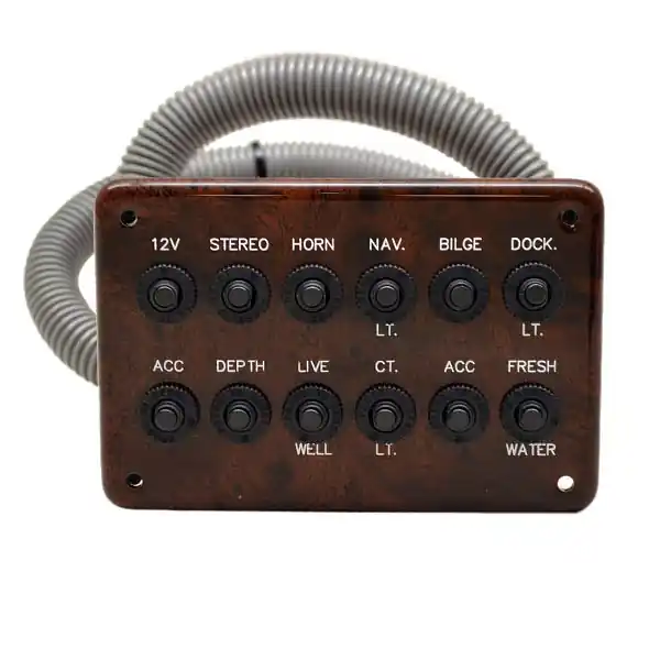 Boat Push To Reset Breaker Panel | 6 x 4 1/8 Inch Plastic Woodgrain Fast Shipping