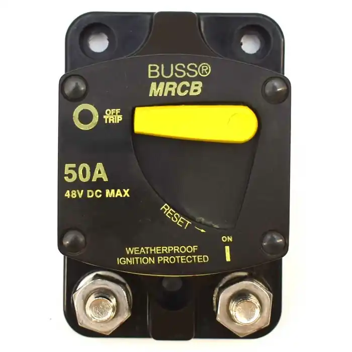 Eaton Bussmann Boat Circuit Breaker 187050F-03-1 | 50A 48V Manual Reset Markdown