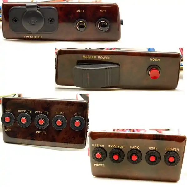 Boat Breaker / Switch Panels | Woodgrain w/ Gold Lettering (Set of 4) Shop Now
