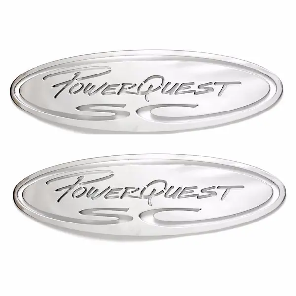 Powerquest Boat Logo Plates | 13 3/4 x 3 7/8 Inch Stainless (Pair) Direct From Factory