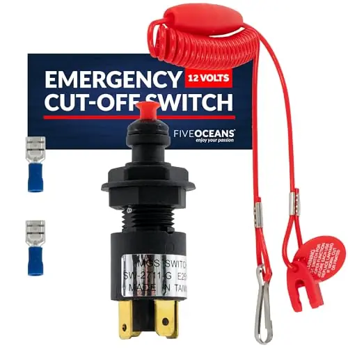 Professional Grade Five Oceans Marine Universal Emergency Cut-Off Switch, Kill Switch, Engine Shut-Off Switch 12VDC, Coil Extendable Lanyard, Snap Hook and Red Buoy, for Jet Ski, Inflatable Boats, ATVs – FO1518