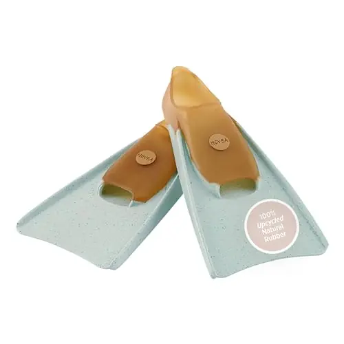 HEVEA Plastic Free Flippers for Kids – Floating Kids Fins for Snorkeling – Comfortable, Durable Danish Design with Easy Wear – Made from Upcycled Natural Rubber – Medium (Size: 9.5-12 (US) – Blue Special Offer