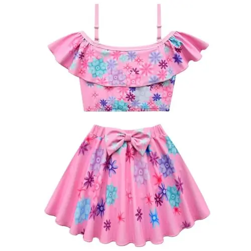 Buy Today Kapmore 2PCS Beach Swimwear for Kids: Elastic Girls Swimsuits with Flower Print Pink