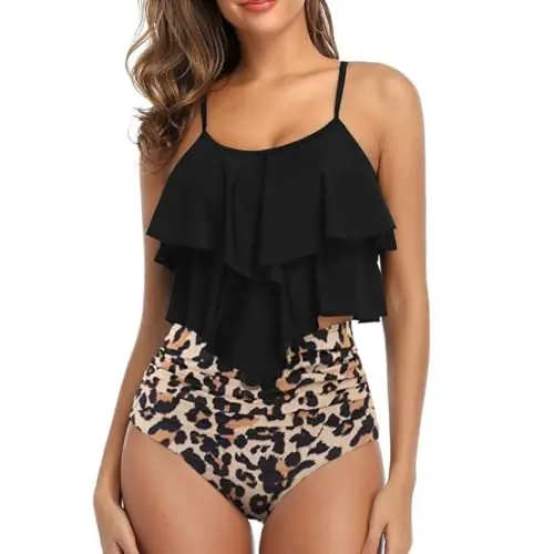 Kapmore 2PCS Ruffled Flounce Swimwear Beach Suit – High Waisted Bathing Swimming Suit Final Sale