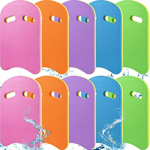 Meooeck 10 Pcs Swimming Kickboard Eva Foam Swim Kick Board U Design Swim Training Aid with Integrated Hole Handle for Children Adults, 17.3 x 11.6 x 1 Inch, 5 Colors One Day Deal