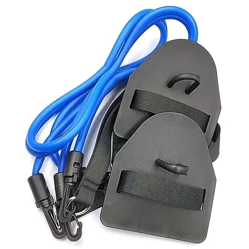 Miayaya 40 LB Swimming Resistance Exercise Band with Swim Paddle Fins TPE Swimming Arm Strength Trainer for Professional Land Swimming Training (Blue) Limited Time