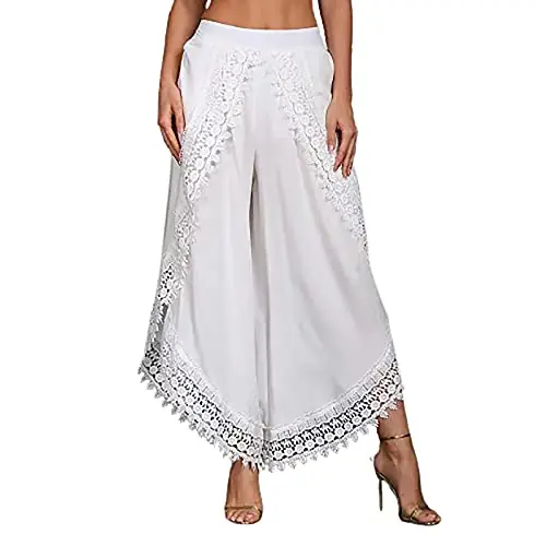 MIVAMIYA Capris for Women Lace High Waist Swimsuit Cover Up Pants Cropped Wide Leg Palazzo Lounge Pants Beach Pants White Express Delivery