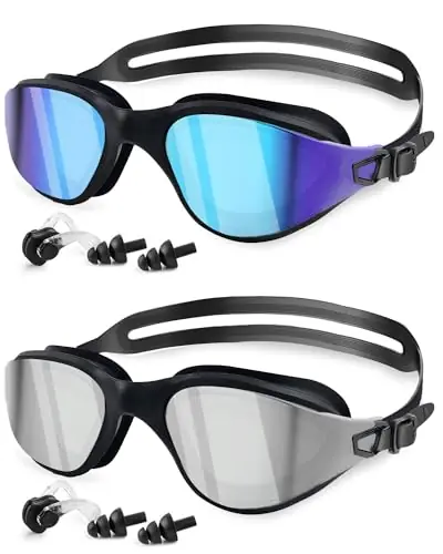 MOXTOYU Swimming Goggles 2 Pack, Professional Anti Fog No Leaking UV Protection Wide View Swim Goggles for Women Men Adult Youth High Quality