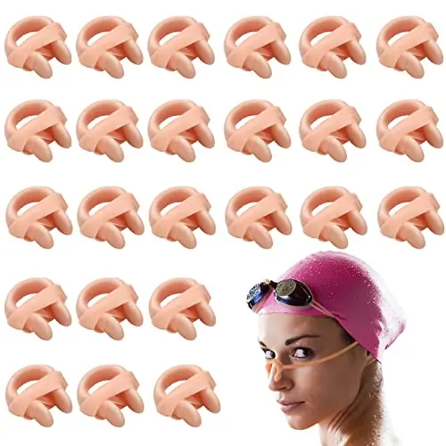 Express Delivery Qooenz 24pcs Nose Plugs for Swimming for Adults Kids – Nose Clip for Swimming Training – Swimming Accessories Nose Clamp with Strap – Unisex Swimmers Nose Pincher, Beige