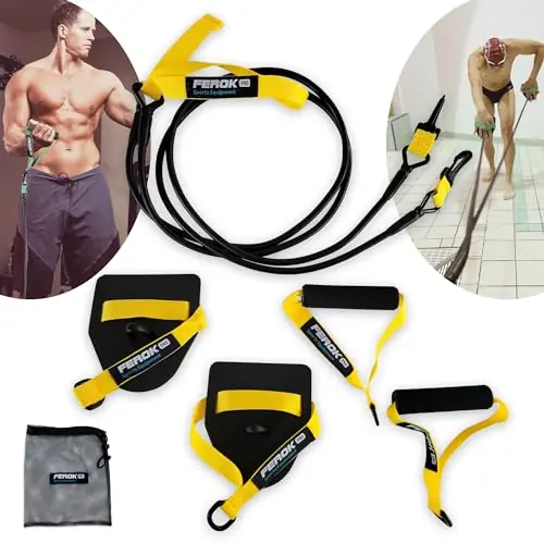 Hot Deal Resistance Band with Pad and Handles – Dry Land Pull Rope – Swimming Muscle Strengthening Elastics with Paddles and Handles – Yellow Version