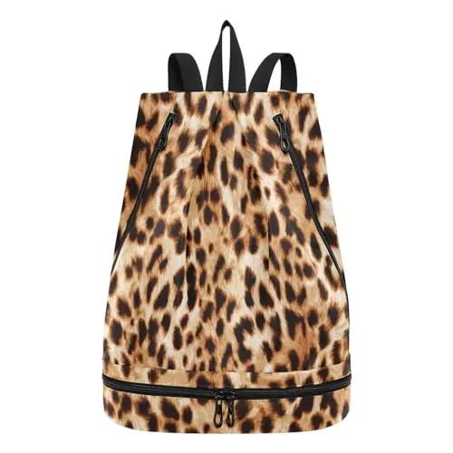 Exclusive senya Swim Bag Gym Bag for Women Men, Leopard Print Animal Beach Backpack with Wet Dry Compartments for Swimming Gym