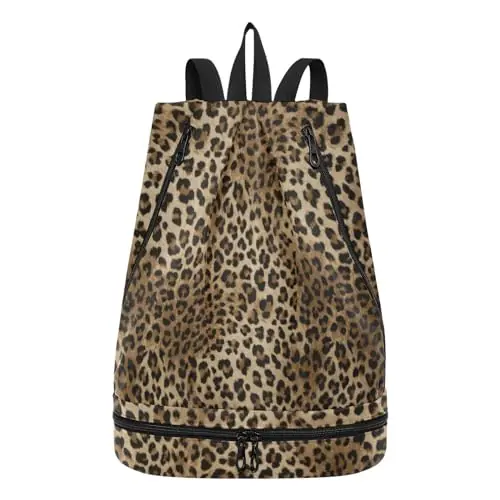 senya Swim Bag Gym Bag for Women Men, Speckled Leopard Beach Backpack with Wet Dry Compartments for Swimming Gym Markdown