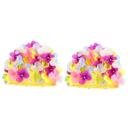 Sosoport 2 Pcs Handmade Flower Swimming Cap Nylon Fabric Summer Beach Fresh Stock