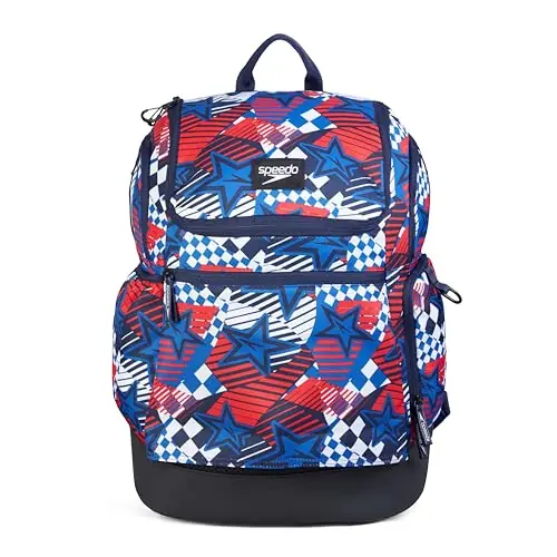 Fast Shipping Speedo Teamster 2.0 Rucksack Backpack 35L – For Swimming – Stars – Black/Blue/Red/White, Black/Blue/Red/White Stars, 35 L