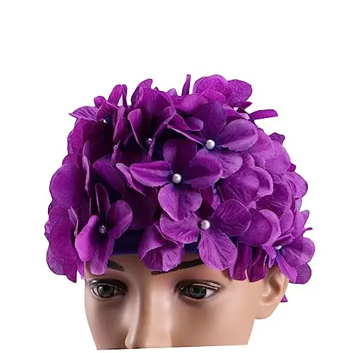 Swimming Hat Women Kids Shower Cap Swim Caps for Women Flower Swim Cap Flower Swimming Cap Swim Cap for Braids and Silicone Swim Cap White Swim Cap Girl Stuffy Nose Purple Miss Crafted
