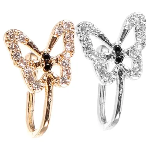 TENDYCOCO 2pcs Cool Nose Rings Butterfly Nose Cuffs Nose Rings Hoops Women Nose Ring Butterfly Nose Ring Nose Hoops Nose Jewelry Nose Cuffs for Non Pierced Nose Metal Nose Rings Best Seller