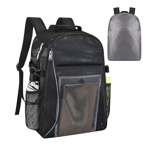 USPECLARE Heavy Duty Large Mesh Backpacks for Adults, Semi-Transparent College Backpacks with Rain Cover for School, Beach, and Travel (Large) Secure Checkout