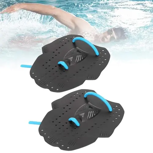 Get Yours VEraiz 1 Pair Swimming Training Paddles, Reusable Adjustable Swimming Hand Paddles, Swimming Training Paddling for Adult Children Outdoor Fun, Black