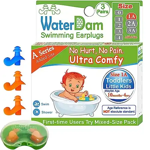 WaterDam A-Series Swimming Ear Plugs Ultra Comfy Great Waterproof Earplugs (Size 1A, Size 1A+1A+1A: Toddlers & Small Ear Kids (Blue Orange Orange)) One Day Deal