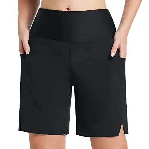 Free Returns Women Plus Size Swim Capris Swimming Leggings Sports Capris Swimsuit Swimsuit Surf Leggings Side Pleated Swim Pants Black