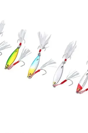 10g Jig Fishing Lure with Stainless Steel Hooks and Camouflaged Feathers 5Pcs Pack Instant Buy