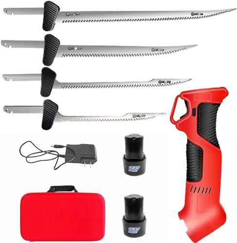 Limited Time 12V Cordless Fillet Knives, Electric Filet Knife Set for Fishing, Rechargeable Fish Filleting Knives with 4 Reciprocating Sharp Blades, 2 Batteries & Non-Slip Handle