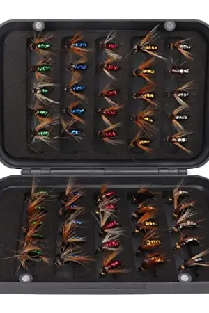 50pcs Fly Fishing Bait Professional High Carbon Steel Hook Fly Fishing Lures Kit with Storage Box for Lakes Rivers Factory Price