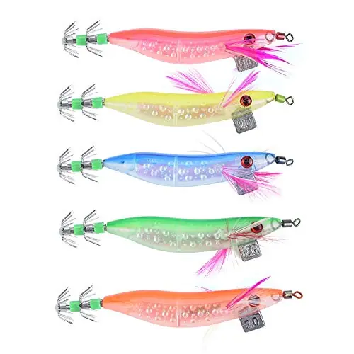 Limited Time 5PCs Artificial Shrimp Jigs for Catfish, High Strength Circle Ring Luminous Squid Jigs Hard Fishing Lures