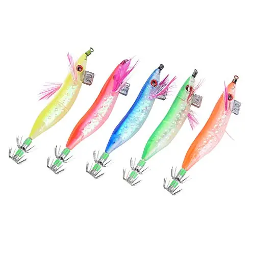 5PCS Squid Jigs Shrimp Baits, 3D Fish Eyes,High Strength Circle Ring for Freshwater Perch, Sea Bass Fishing Flash Sale