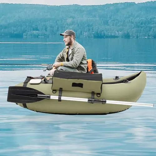 Editor’s Pick DUTTIETY Inflatable Fishing Boat up to 286.6 lbs Foldable Float Tube with Paddle 90-180 Backrest Adjustable Angle for Fishing Lake and Stream Outdoor Activities-Green