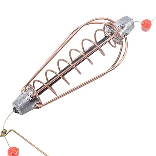 Express Delivery equlup 4Pcs Fishing Bait Cage, Copper Spring Basket Lure Feeder with Hooks Fishing Accessories Carp Fishing Equipment for Lake, Stream