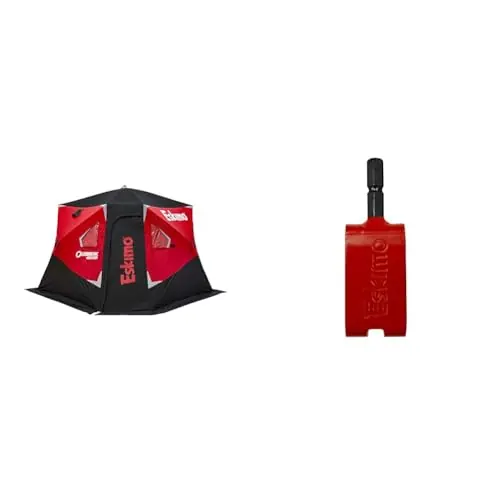 Eskimo Outbreak 450XD Pop-up Portable Insulated Ice Fishing Shelter, 75 sq ft. Fishable Area, 4-5 Person,Red/Black & 43416 Anchor Install Adapter, Shelters, Red Today Only