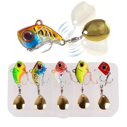 FANGBLUE Metal Fishing Spoons 3/16oz Long Cast Bait Fishing Jigs Set Hard Swimbait Spinner Blade Lures for Bass Trout Pike (5pcs 5g) Get Yours