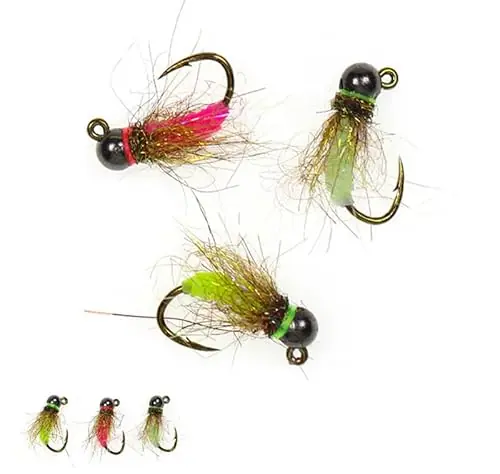 KTGCOZS Pack of 12 UV Tungsten Bead Head Fly Fishing Lure Feather Material Nymph Fly Bait Trout Fly Flies No Minimum Order