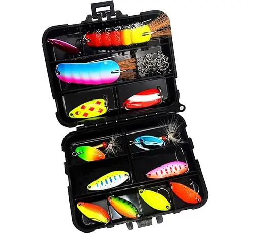 Warranty Included KTGCOZS Pack of 34 Fishing Lures Metal Spinner Baits Bass Tackle Crankbait Trout Spoon Trout
