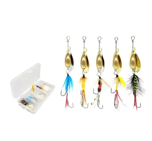 Worldwide Shipping KTGCOZS Pack of 5 Fishing Lures Spinnerbait Metal Hard Baits Crankbait Hooks Fly Spoon Trout Salmon Fishing Lure
