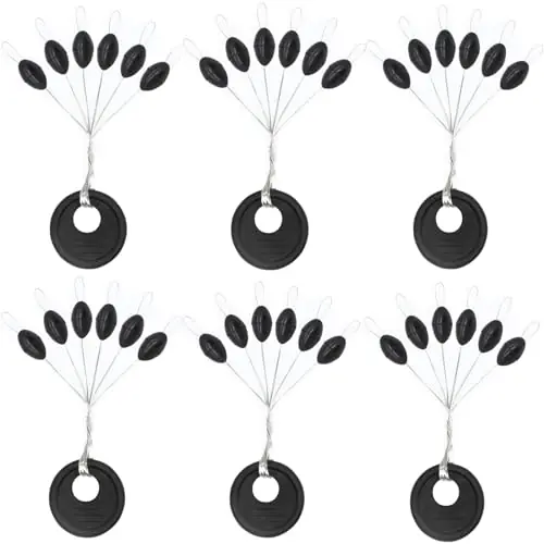 LadFath 720pcs Fishing Rubber Bobber Stoppers, 6 in 1 Bobber Stops, Black Oval Floats Sinker Stops, L M S Size Kit Limited Time