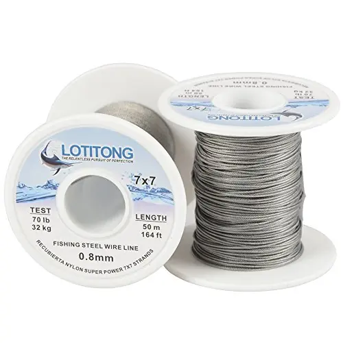 Modern LOTITONG 50 Meters 70 Pound Test Fishing Steel Wire line 7×7 Strands 0.8mm Trace Coating Wire Leader Coating Jigging Wire Lead Fish Jigging Line Fishing Wire Stainless Steel Leader Wire