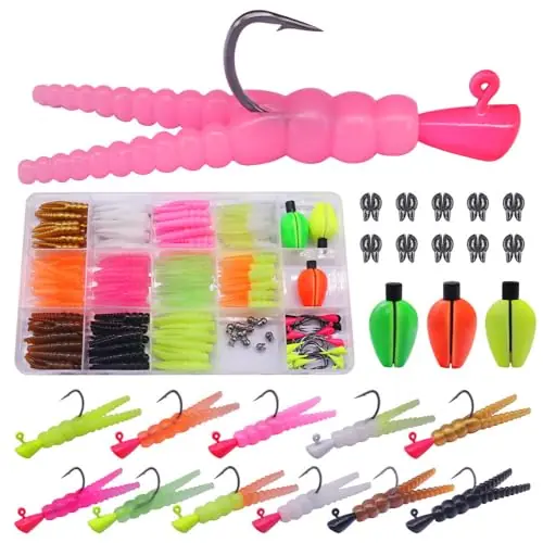 LURELINK 165-Piece Trout Lure Kit for Creek & River Fishing Gear with Split Tail Grub Worms, Shad Dart Jig Heads, Floats & Sinkers – Ideal for Seasonal Trout Crappie & Panfish Free Delivery