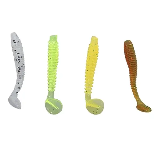 Mrchrogge 200Pcs Soft Bait Silicone Sturdy Fluorescent Reflection Lifelike Swimming Action T Tail Lure for Saltwater Fishing Modern