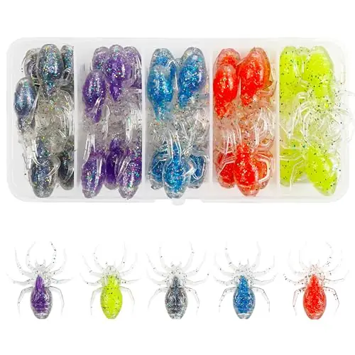 Top Rated OROOTL Soft Fishing Lures Kit, 35pcs Soft Spider Lures Set Soft Plastic Artificial Spider Baits Swimming Lures Small Soft Swimbaits for Bass Trout Crappie Redfish Freshwater Saltwater Fishing