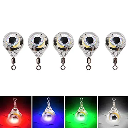 Limited Edition Qcwwy 5 Pcs LED Underwater Fishing Light Eye Shaped Night Lamp Lure Attractor, Compact and Bright, Add Fun to Fishing Time, Waterproof, Pressure Resistant, 5 Light Colors, 1.5×1.5×1.5cm