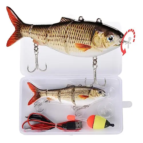 Robotic Swimming Lure 5.1” Fishing Lure 4-Segement Multi Jointed Swimbait Electric Bait LED Light USB Rechargeable Robotic Lure for Bass Trout Pike Fishing Tackle Fan Favorite