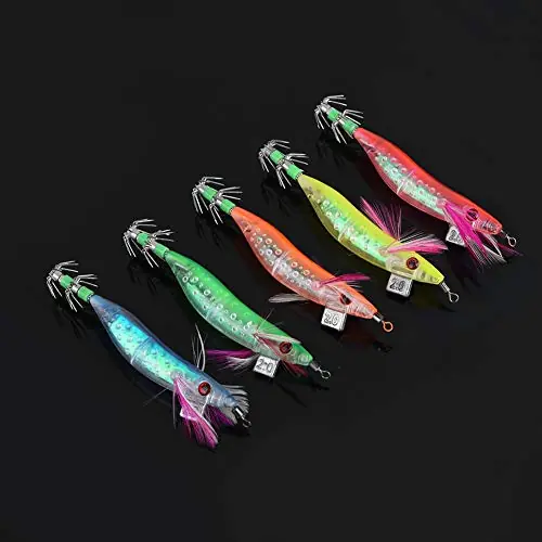 Simulation Luminous Fish Squid Jigs Shrimp Baits 5PCs Hard Fishing Lures for Freshwater Sea Bass Catfish Mandarin Fish 3D Lifelike Eyes Plastic Express Delivery