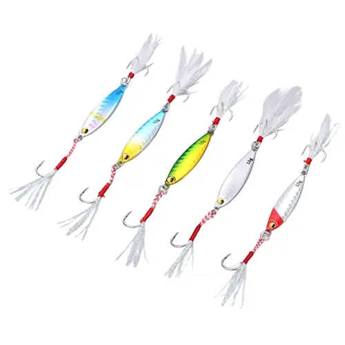 Streamlined Design Metal Jig Fishing Lure Gloss Paint Artificial Lures for Enthusiasts 5Pcs Handmade
