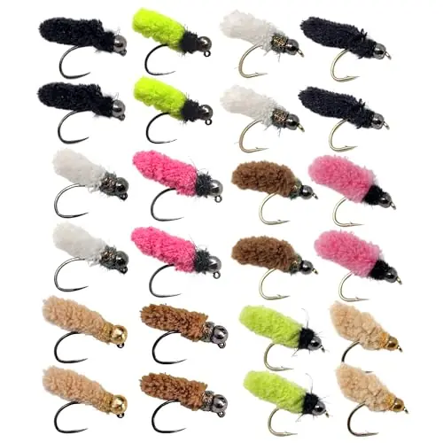 Sale The Fly Crate 24 Mop Flies Assortment | Mop Jig Tungsten Bead and Barbed Hooks | Fly Fishing Flies for Trout Size #10