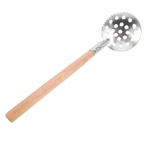 Warranty Included Toddmomy Serrated Ice Fishing Spoon Outdoor Fishing Gear Fishing Skimmer Scoop Stainless Steel Ice Scoop Ice Fishing Filter Spoon Ice Fishing Ladle Sawx Wood with Hole Accessories