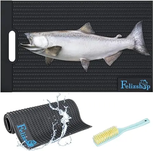 Shop Now VIVI LEO Fish Fillet Mat Fish Cleaning Board Fishing Cutting Board Fish Mat with 7 inch Filet Knife, for Easy Filleting, 11.81″x19.7″